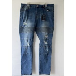 Smoke & Ash Premium Denim Jeans Men 38x32 Dark Blue Slim Fit NWT